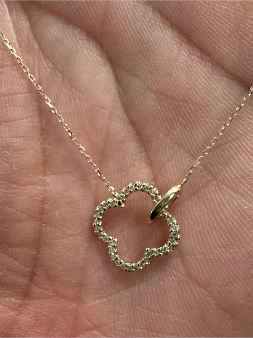 14K Yellow Gold Open Clover Diamond Necklace